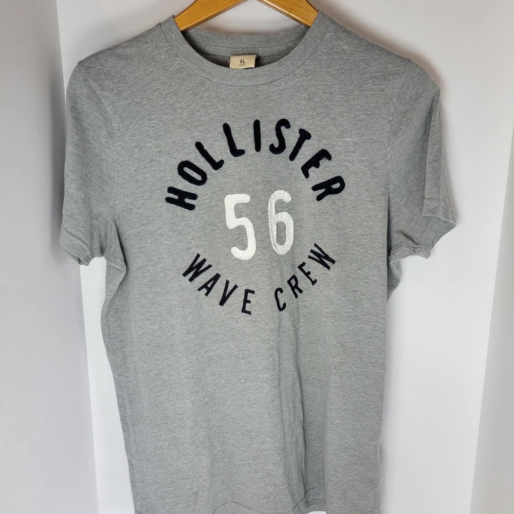 Hollister Wave Crew 56 Graphic T-Shirt Mens XL Gray Short Sleeve Applique Tee